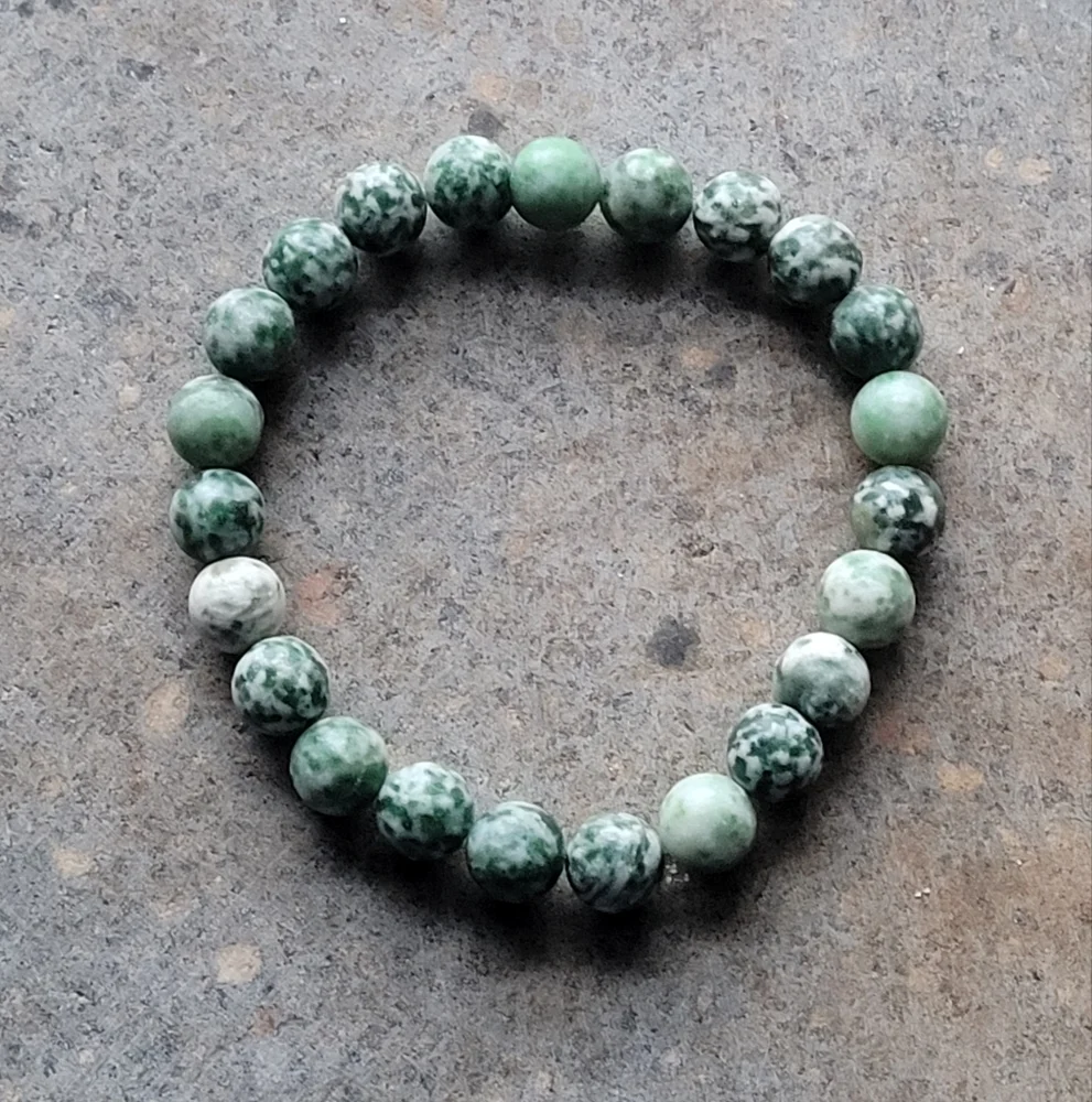 Green Spot Gemstone Bead Bracelet